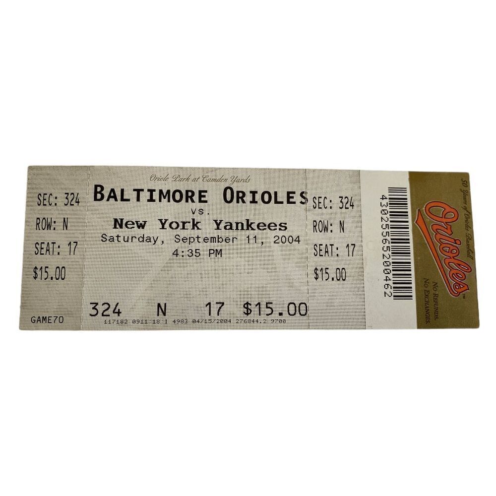 Baltimore Orioles vs New York Yankees Sep 11‎ 2004 Ticket Stub